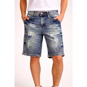 Truth Substance Slim Fit Distressed Denim Shorts Paint Splatter Size 7